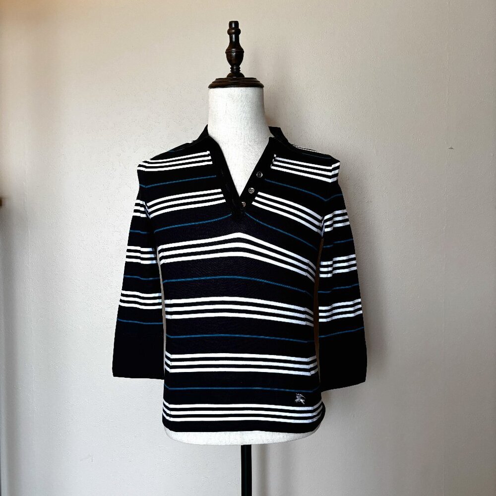 Burberry London Women's Striped Collared Long Sleeve Top - US S